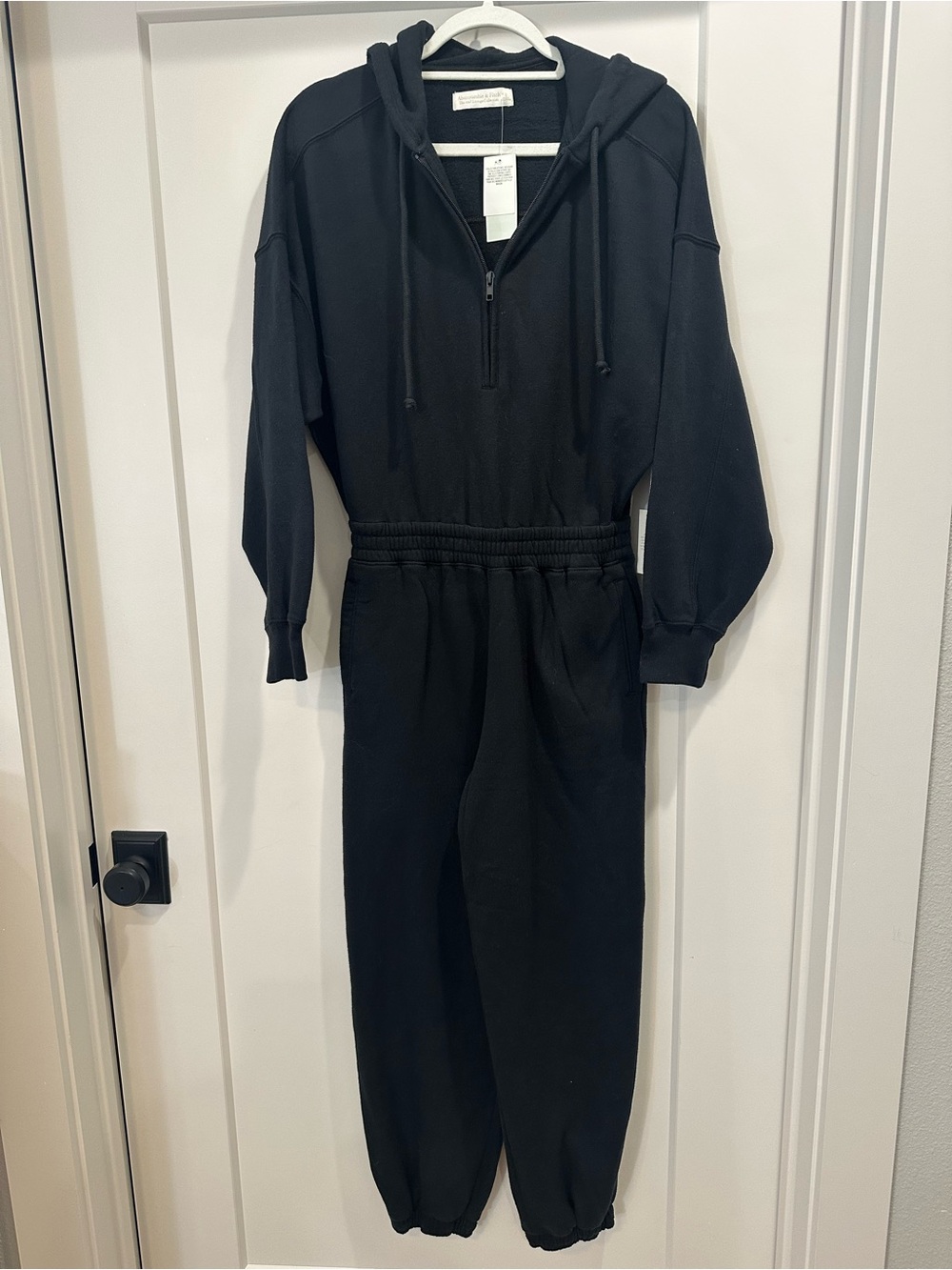 Abercrombie & Fitch Black Hooded Zip-Front Jumpsuit